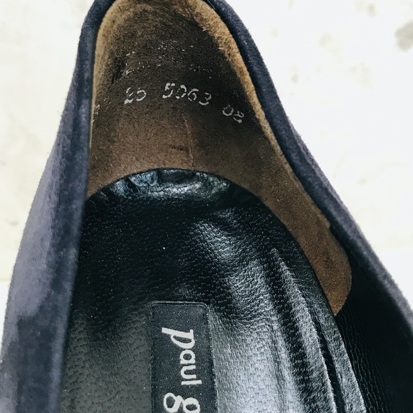 PAUL GREEN {6} Navy Blue Suede Pump Round Toe Black Wood Block Heel Rubber Sole - Picture 4 of 10